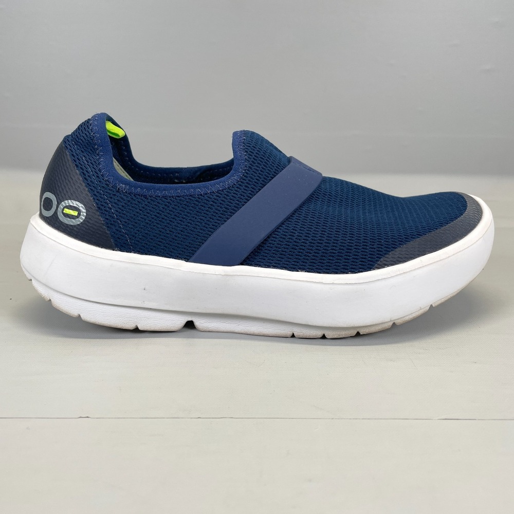 Oofos OOmg Low Recovery Shoes Womens Size 7 Blue Mesh Slip On Comfort Sneakers